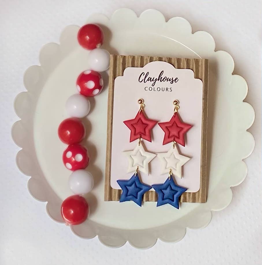 Red, White & Blue Clay Earrings: Square Dangles - The Season Boutique