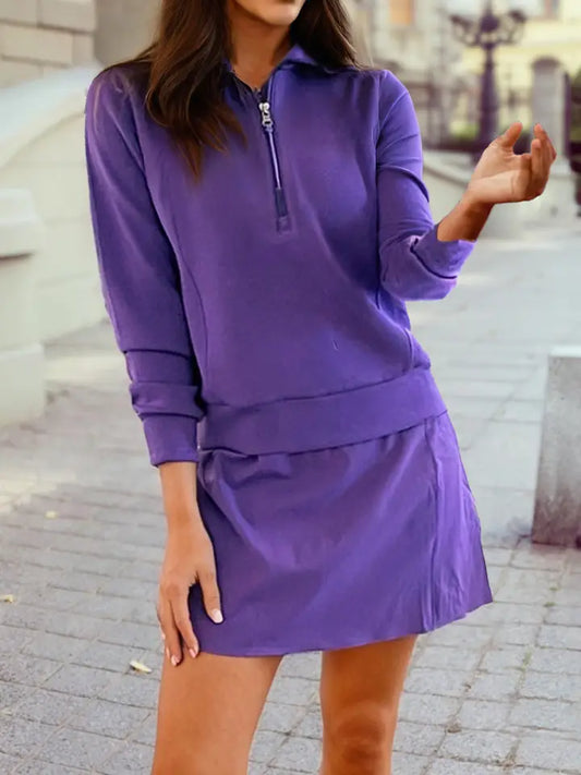 Half Zip Sporty Pullover Mini Skirt