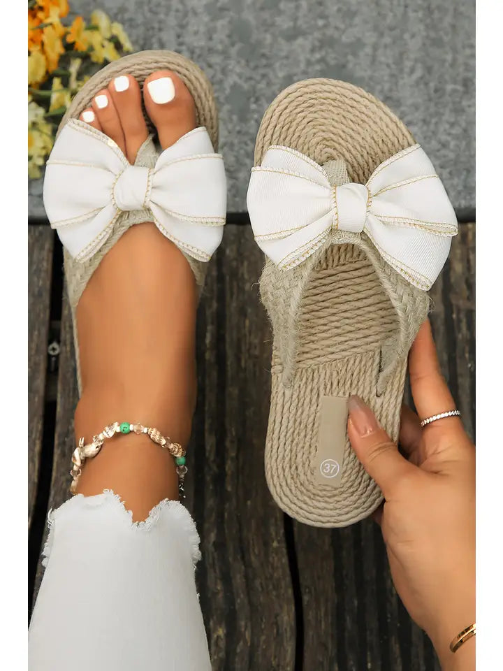 Stitched Bow Woven Flip Flops - The Season Boutique