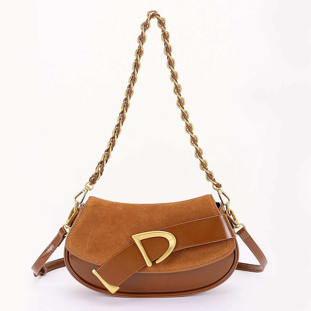 Faux Suede and Leather Crossbody Bag