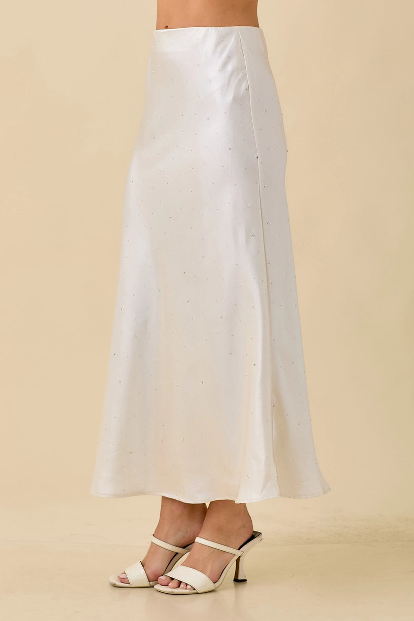 Satin Maxi Skirt w/ Rhinestone