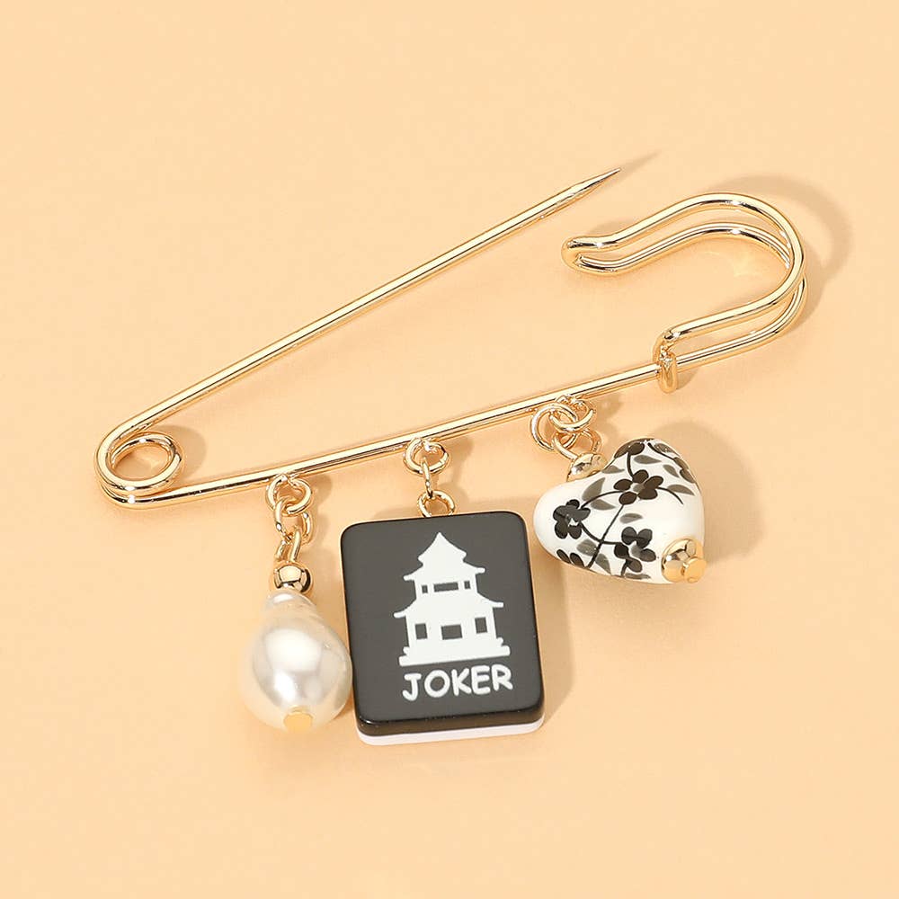 Mahjong Tile Charm Drop Safety Pin - The Season Boutique