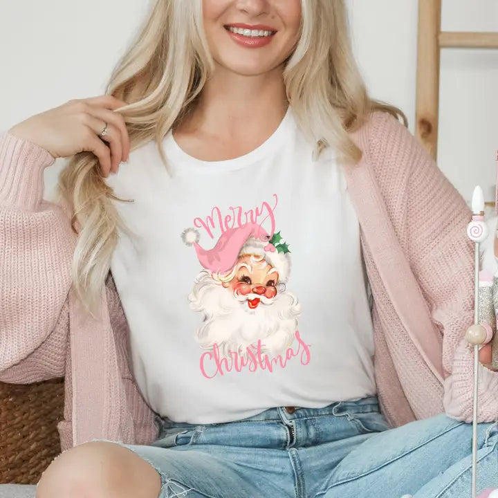 Vintage Pink Santa Christmas T-Shirt