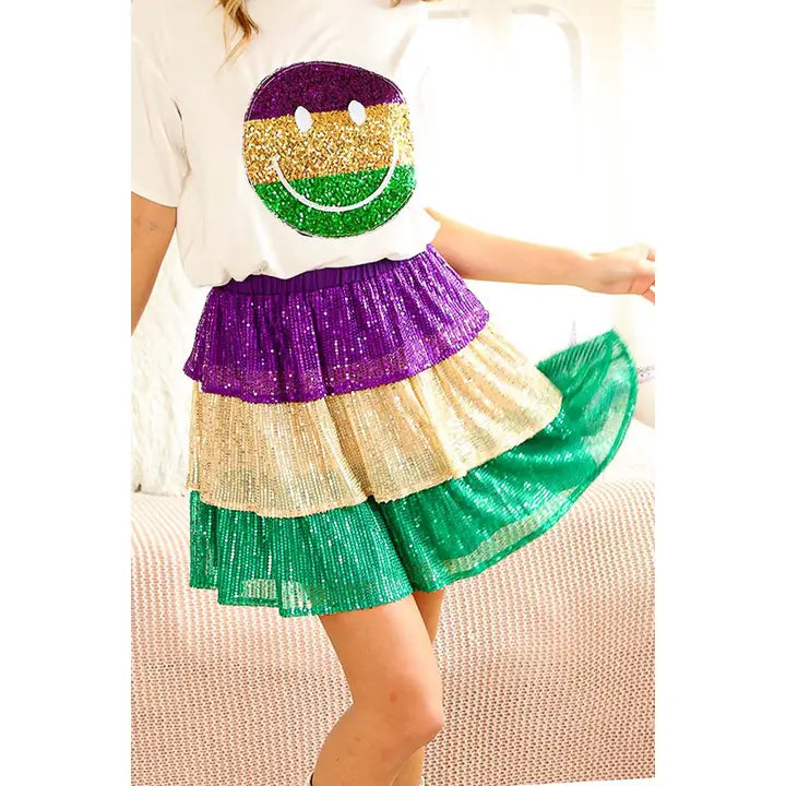 Mardi Gras Sequin Tiered Mini Skirt