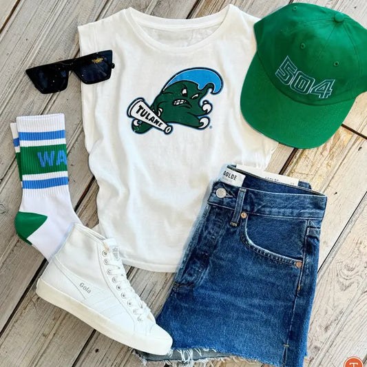 Tulane Angry Wave Ruched Tank-White