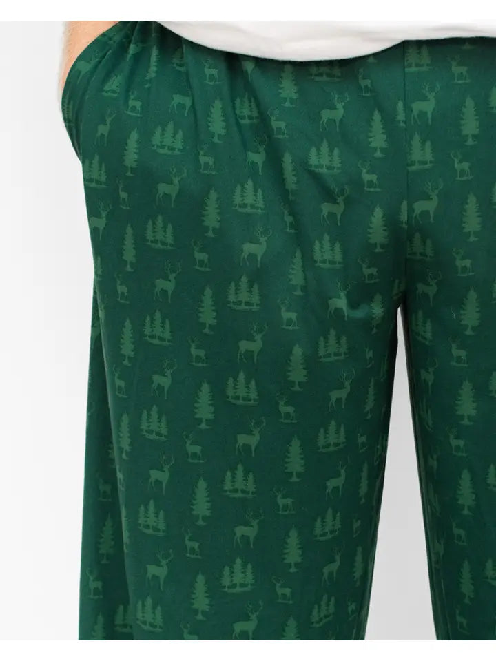 Men's Woodsy Deer Sleep Pants Hunter Green/Dark Green