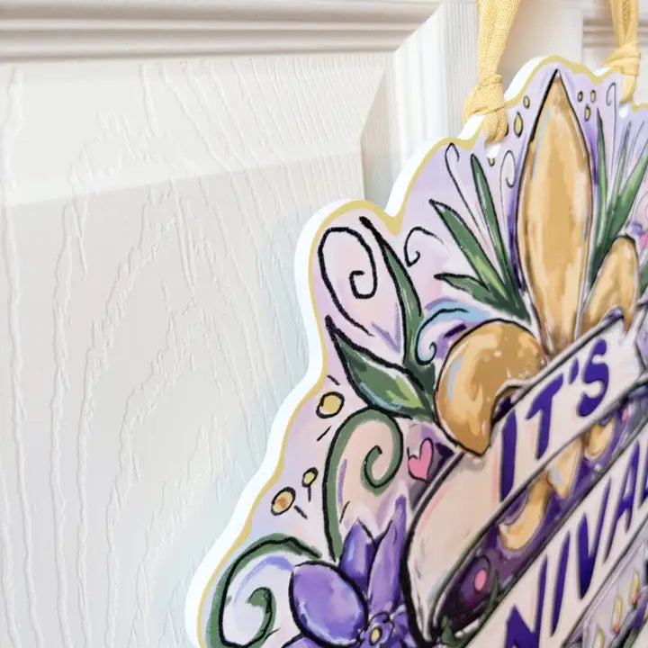 It's Carnival Time Fleur De Lis Door Hanger