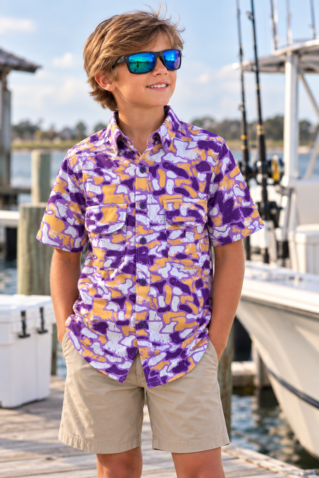 Youth Louisiana Camo Fishing Shirt