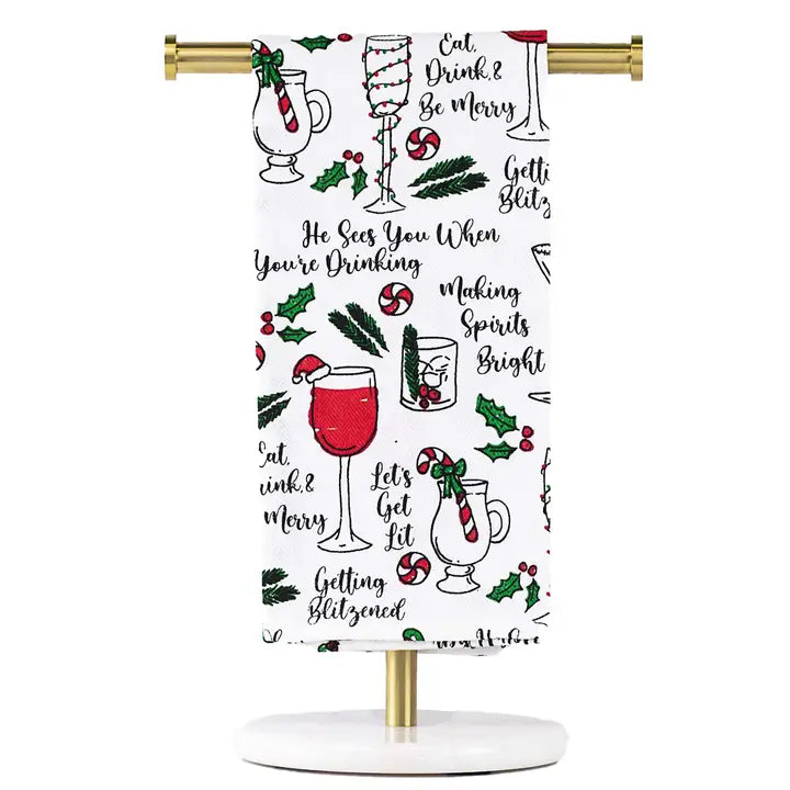 Be Merry Cocktails Hand Towel White/Red/Green