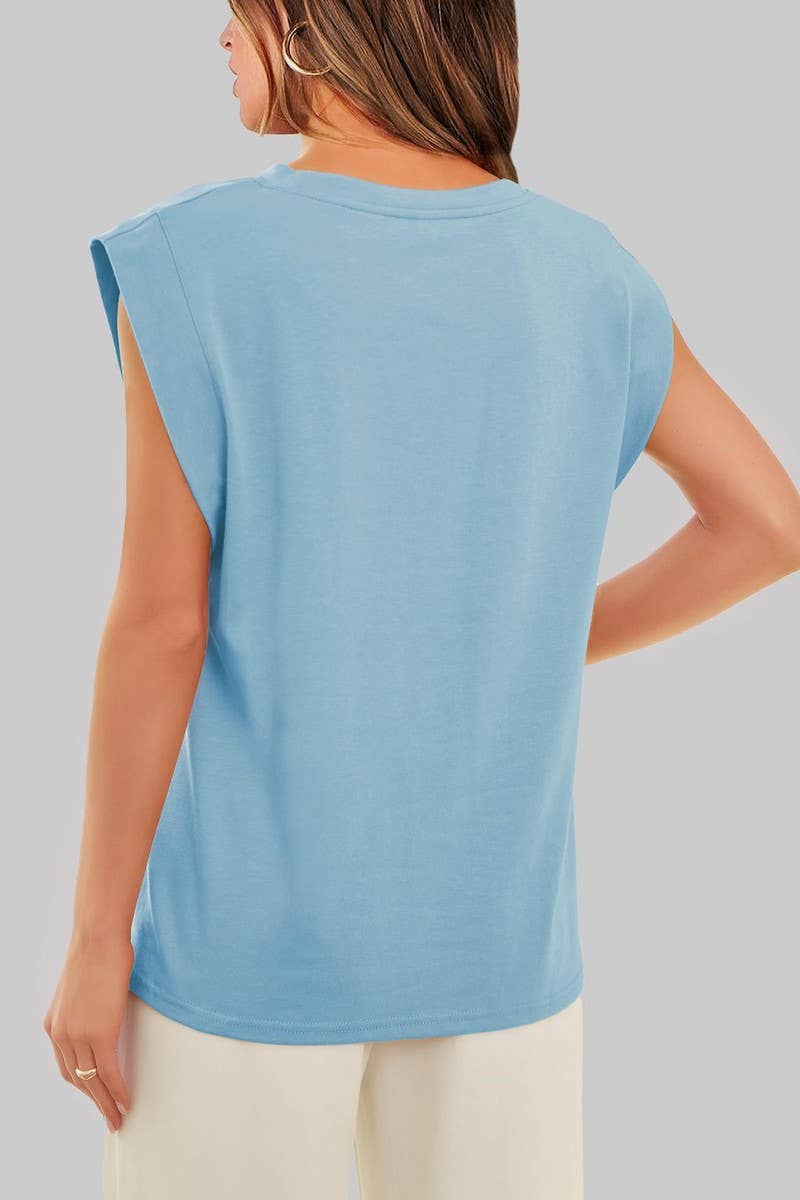 Round Neck Sleeveless Knit Top: Blue - The Season Boutique