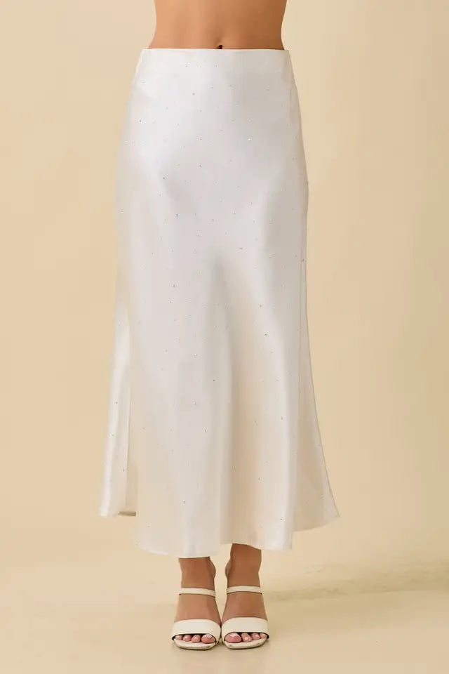 Satin Maxi Skirt w/ Rhinestone