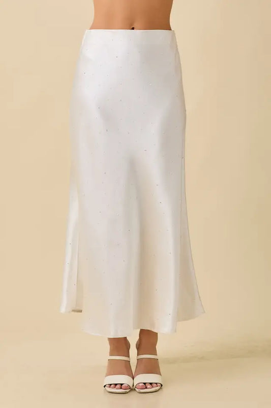 Satin Maxi Skirt w/ Rhinestone