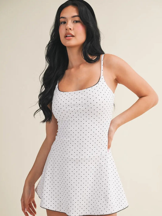 Polka Dot Print Lace Trim Ruffle Mini Dress