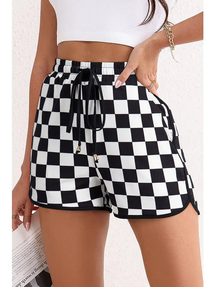 Checkered Drawstring Shorts
