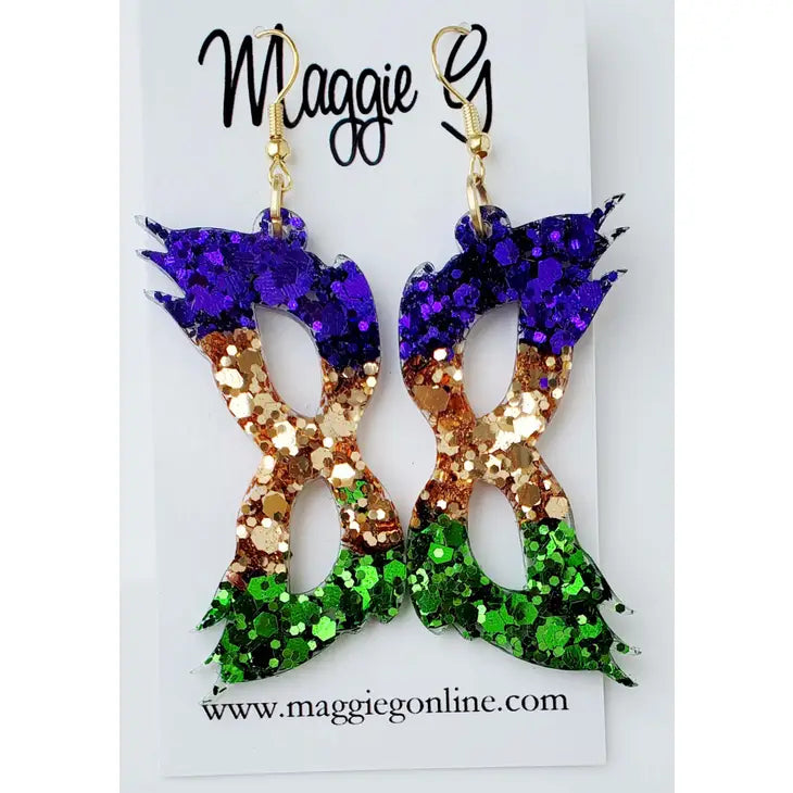 Mardi Gras Mask/ Handmade Resin and Glitter Earrings