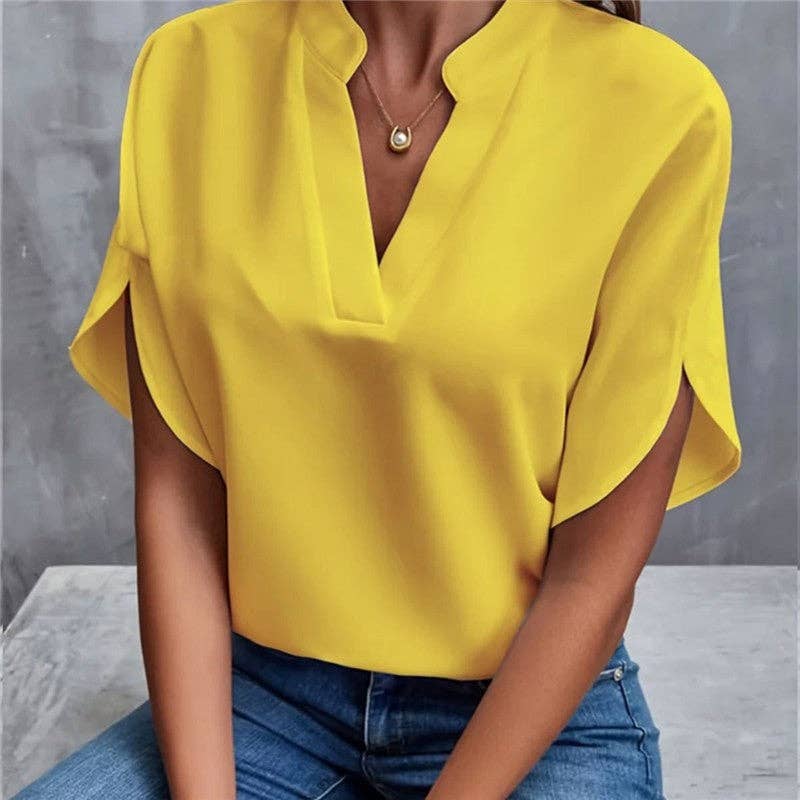 Solid Color V-Neck Short Sleeve - The Season Boutique
