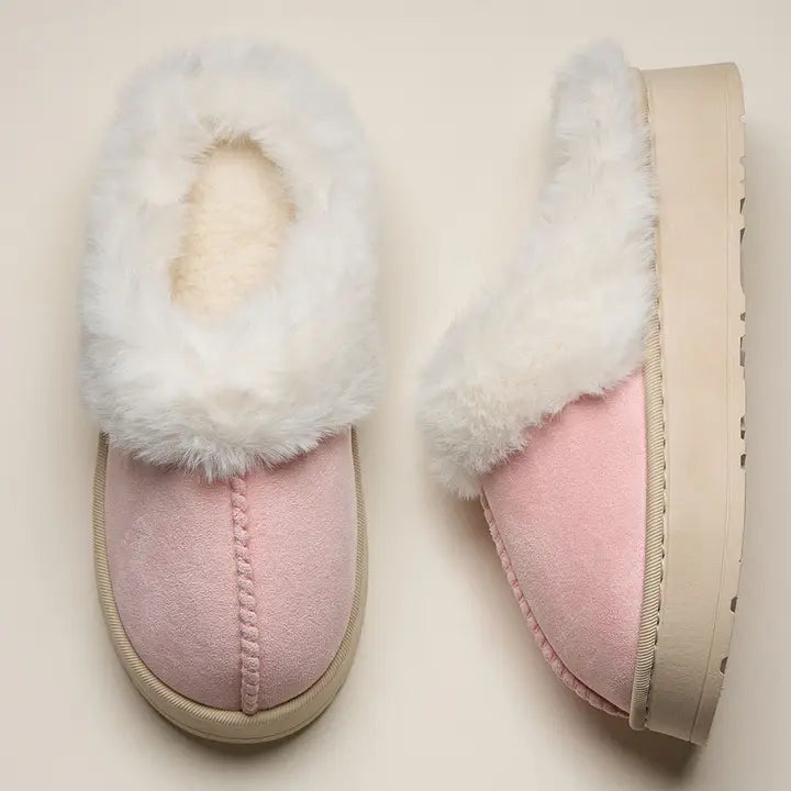 Platform Fur Lining Faux Suede Slippers
