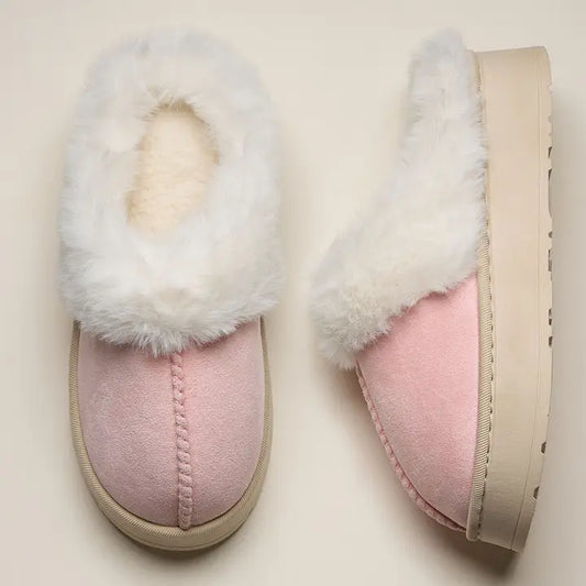 Platform Fur Lining Faux Suede Slippers