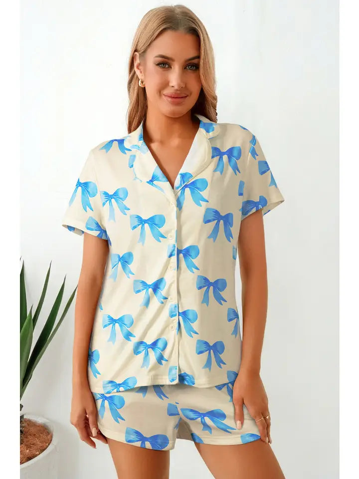 Bow Printed Pajama Set