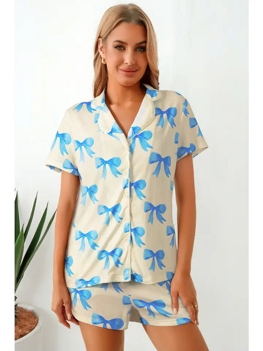 Bow Printed Pajama Set
