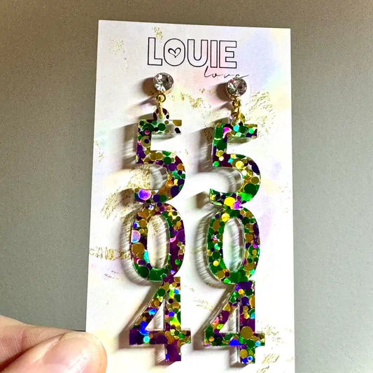 Mardi Gras Acrylic Louisiana 504 Earrings