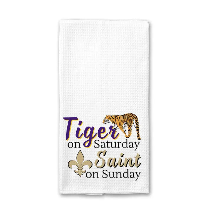 Tiger On Saturday Saint On Sunday Tea Towel