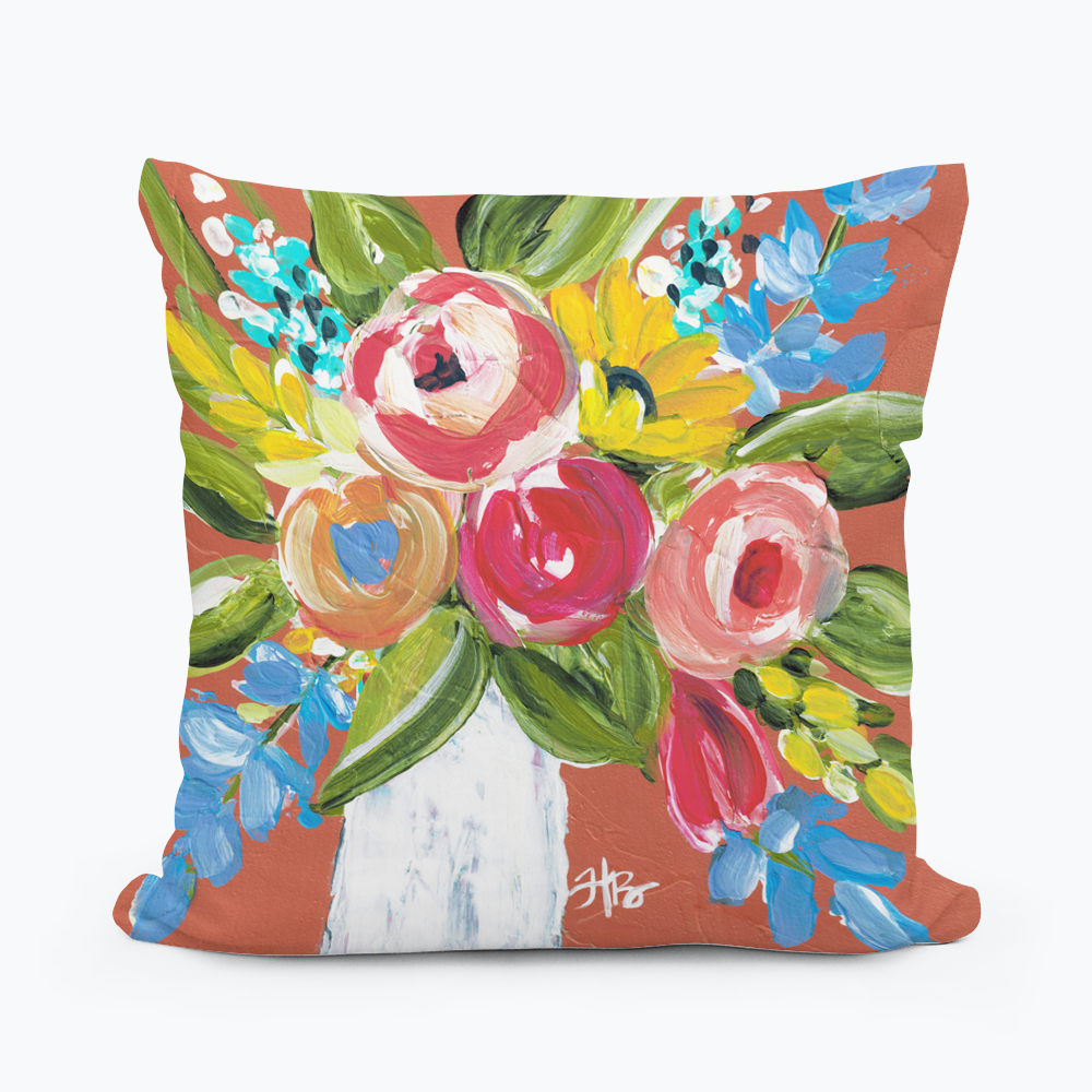 Roses on Coral Pillow