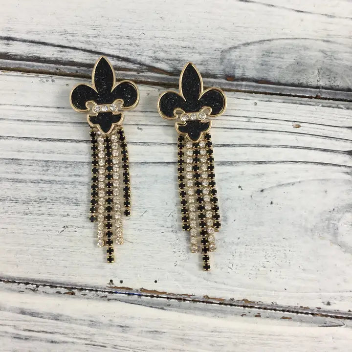 FDL Stone Tassel Earrings Blk