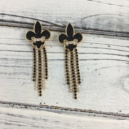 FDL Stone Tassel Earrings Blk