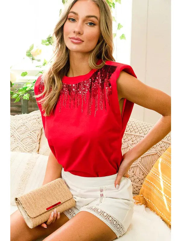 Shoulder Padded Sequin Top