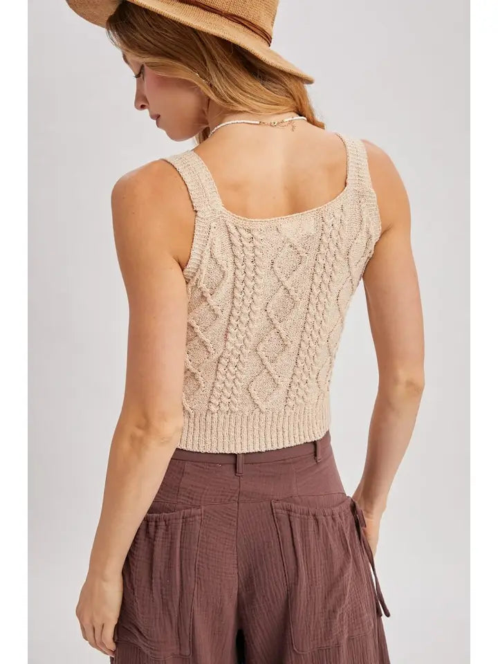 Cable Knit V-Neck Sleeveless Top