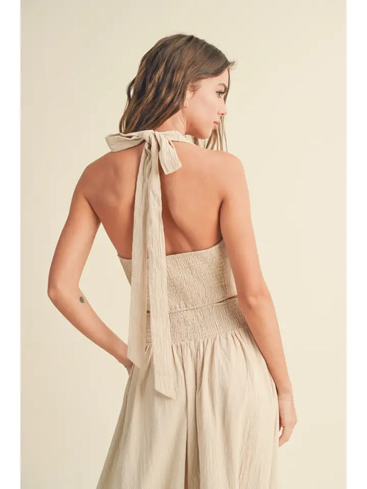 Beige High Neck Halter