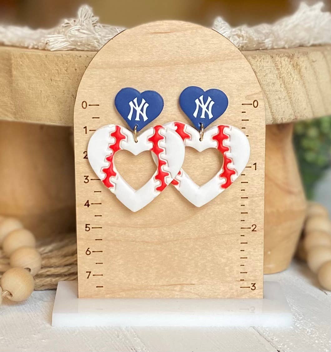 Yankee Baseball Earrings : Hat & Baseball Studs