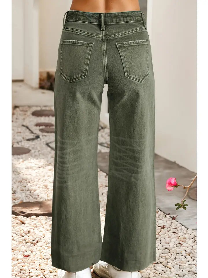 Distressed Raw Edge Wide Leg Jeans - The Season Boutique