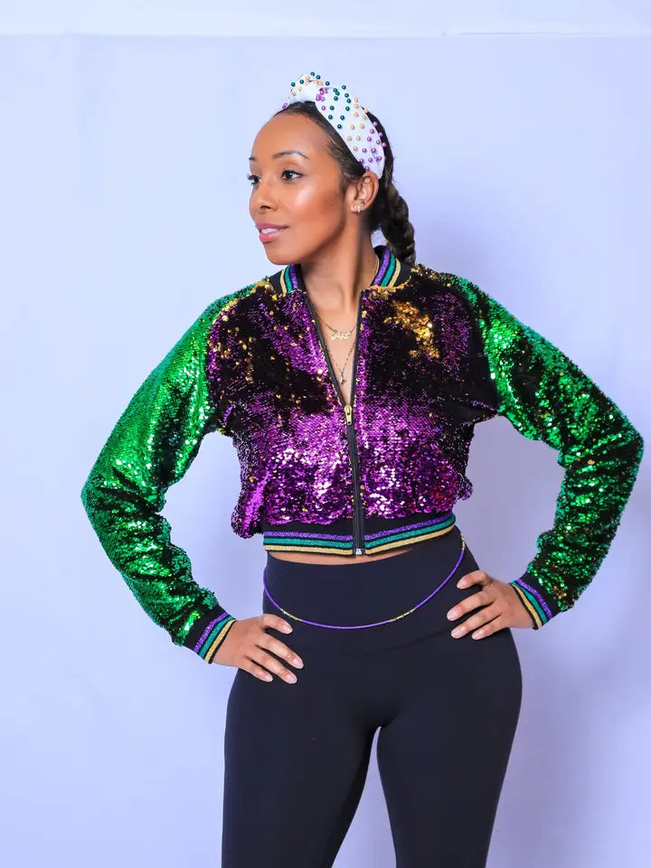 MG Sequin Cropped Bomber Jacket