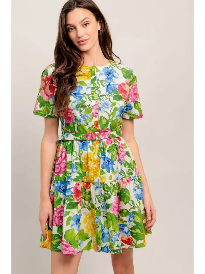 Floral Woven Mini Shift Dress - The Season Boutique