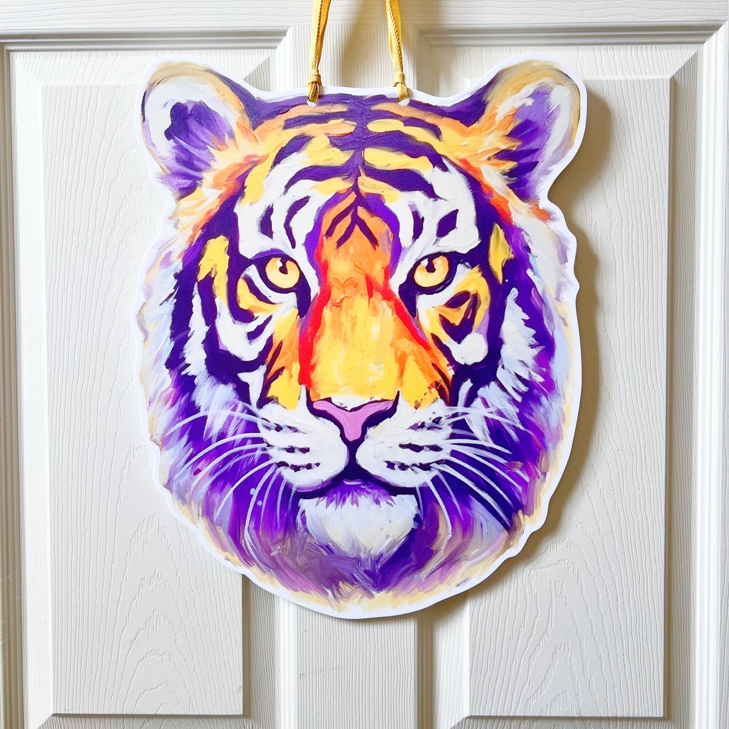 Purple & Gold Tiger Head Door Hanger
