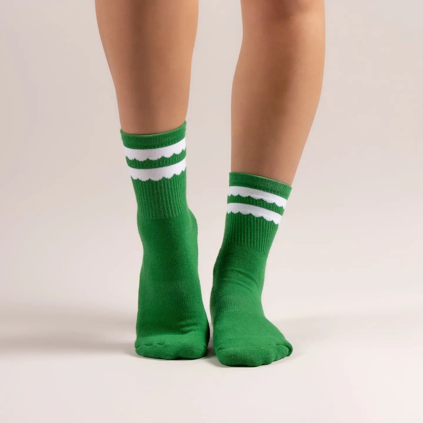 Kelly Green Athletic Crew Sock w/ Double White Scallops - The Season Boutique