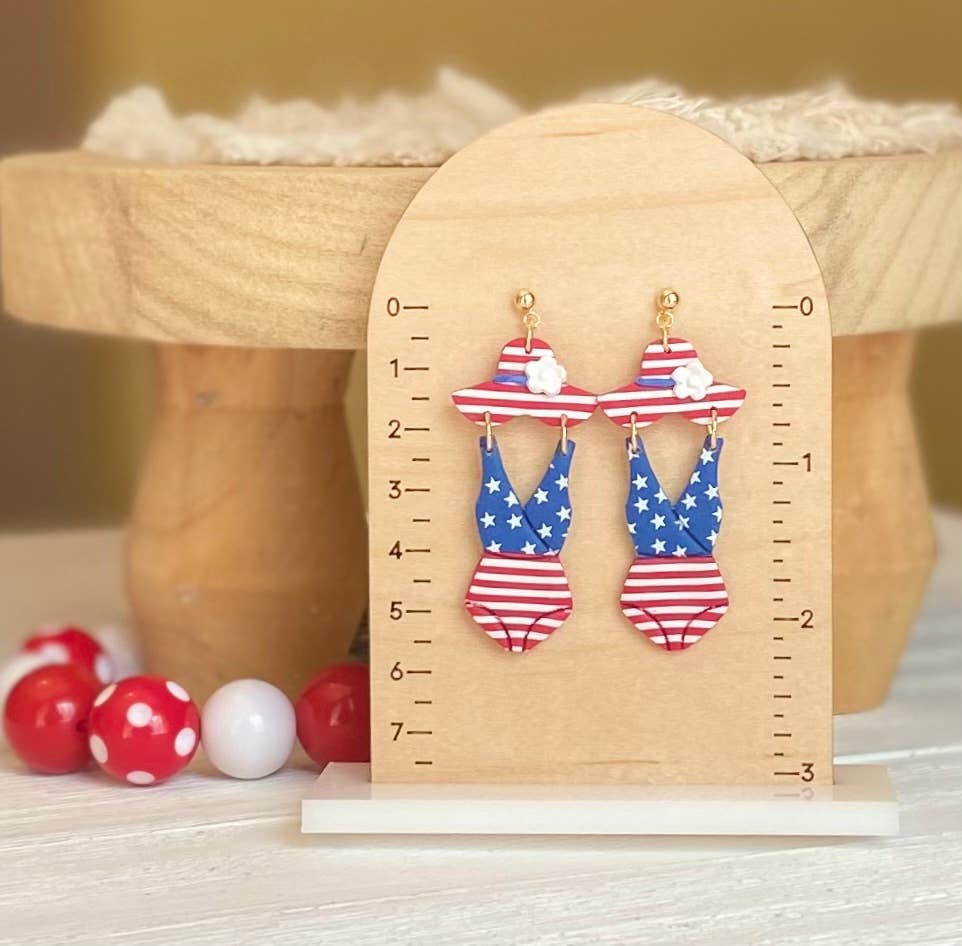 Red, White & Blue Clay Earrings: Bathing Suit