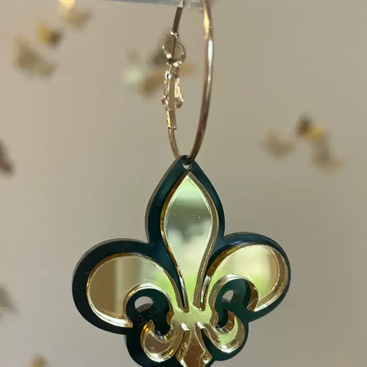 Black & Gold Fleur De Lis Acrylic Earrings