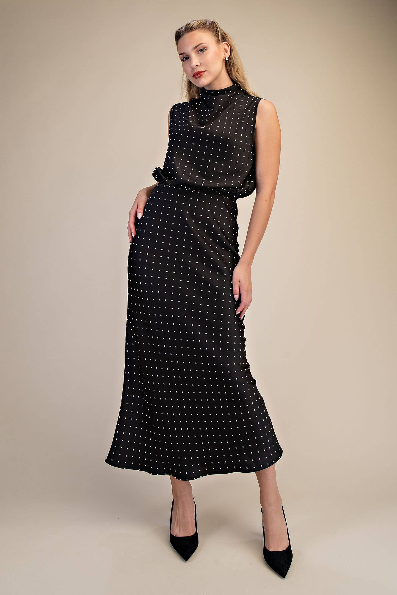 High Neck Sleeveless Polka Dot Top