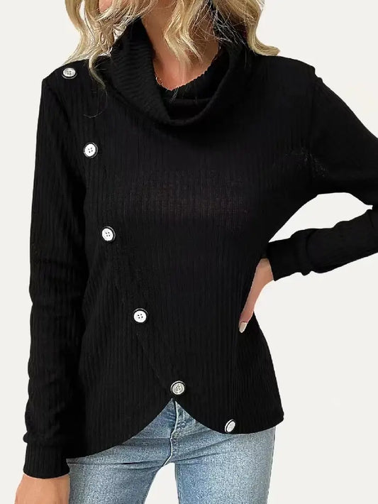 Mock Neck Knit Button Top