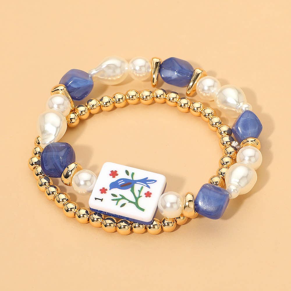 Mahjong Pearl Beaded Bracelets