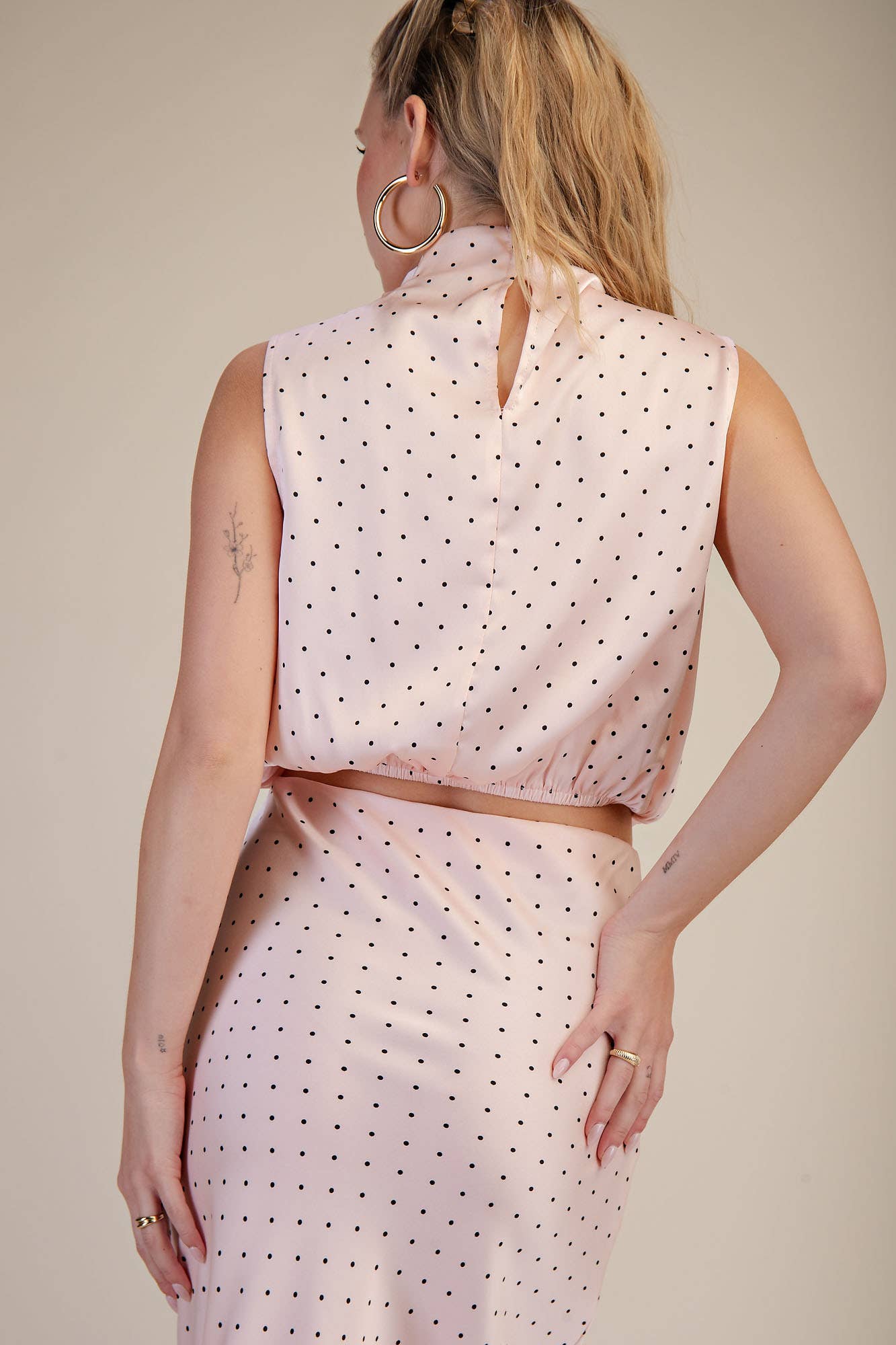 High Neck Sleeveless Polka Dot Top