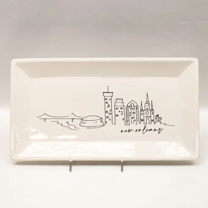 New Orleans Skyline Rectangle Platter White/Black 12x6.5