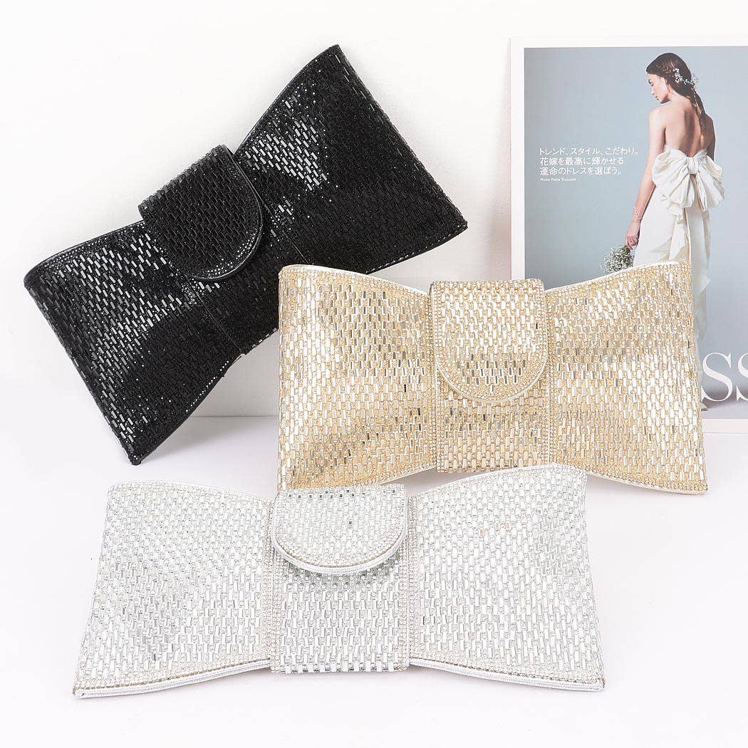 Rhinestone Bow Clutch -Black