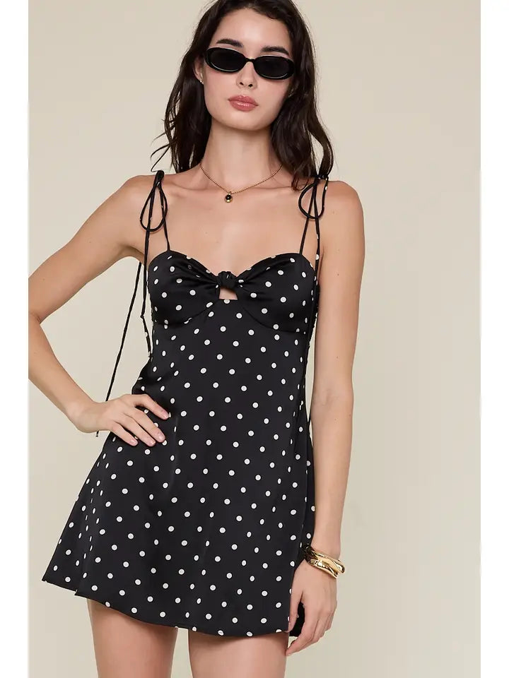 Satin Polka Dot Sweetheart Mini Dress