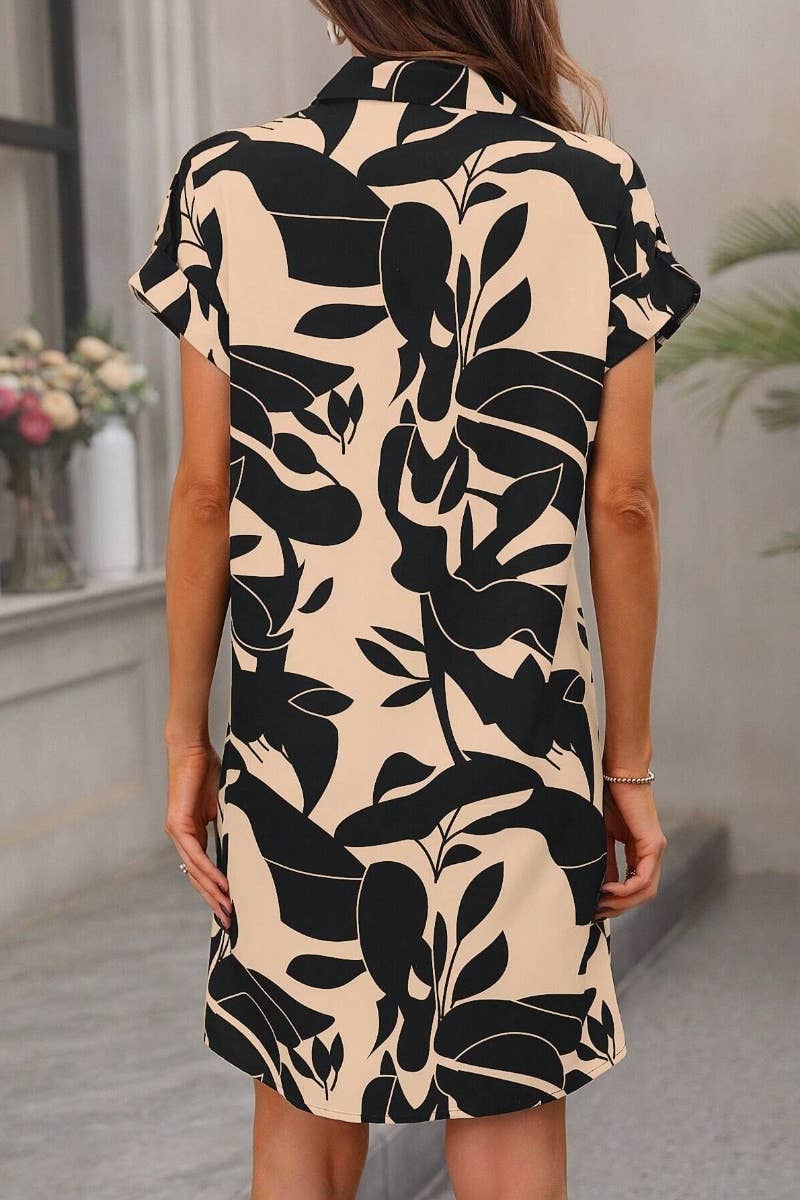 Summer Printed Short Sleeve Shirt Dress - The Season Boutique