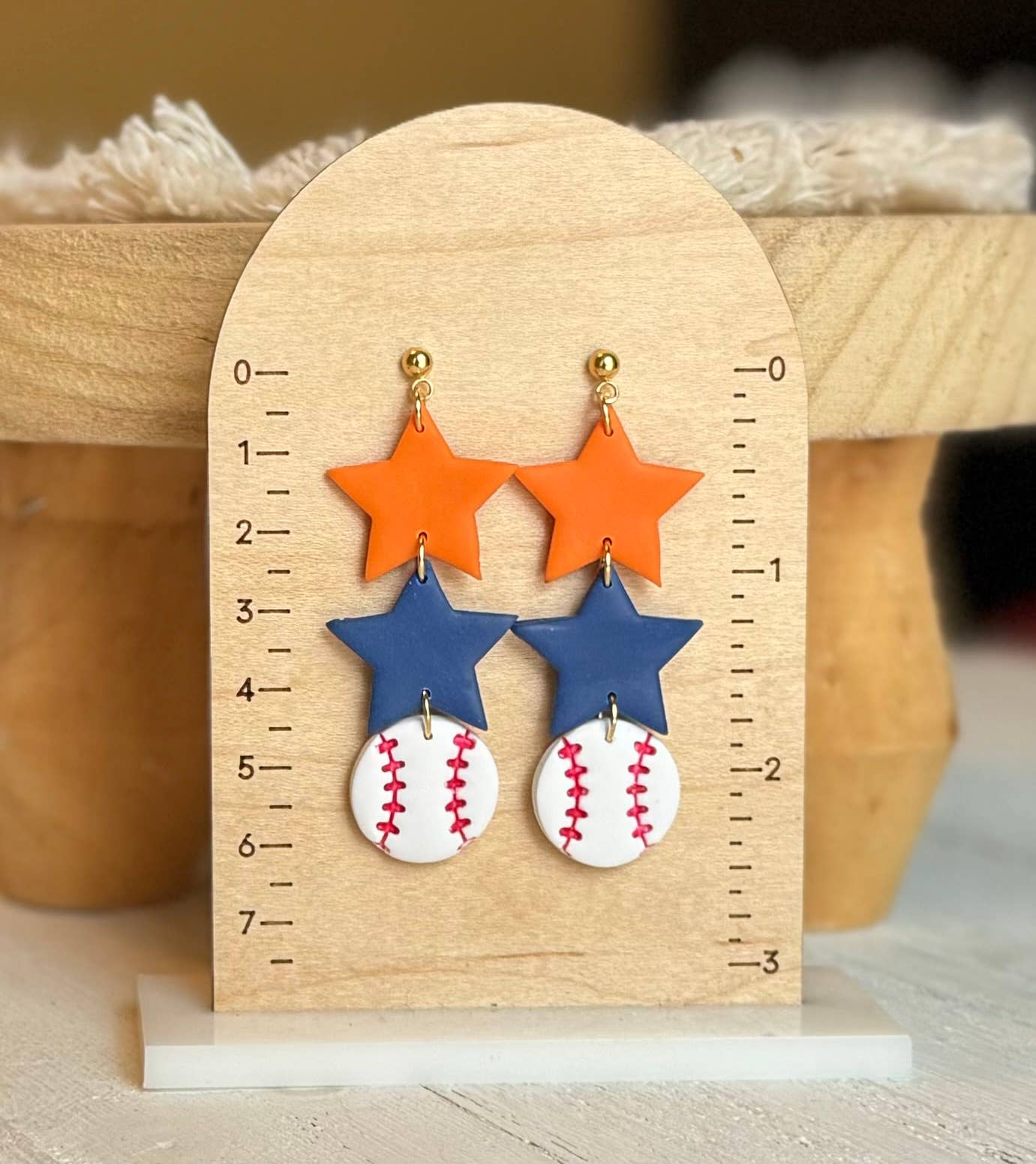 Astros Clay Earrings: Baseball Heart Studs - The Season Boutique