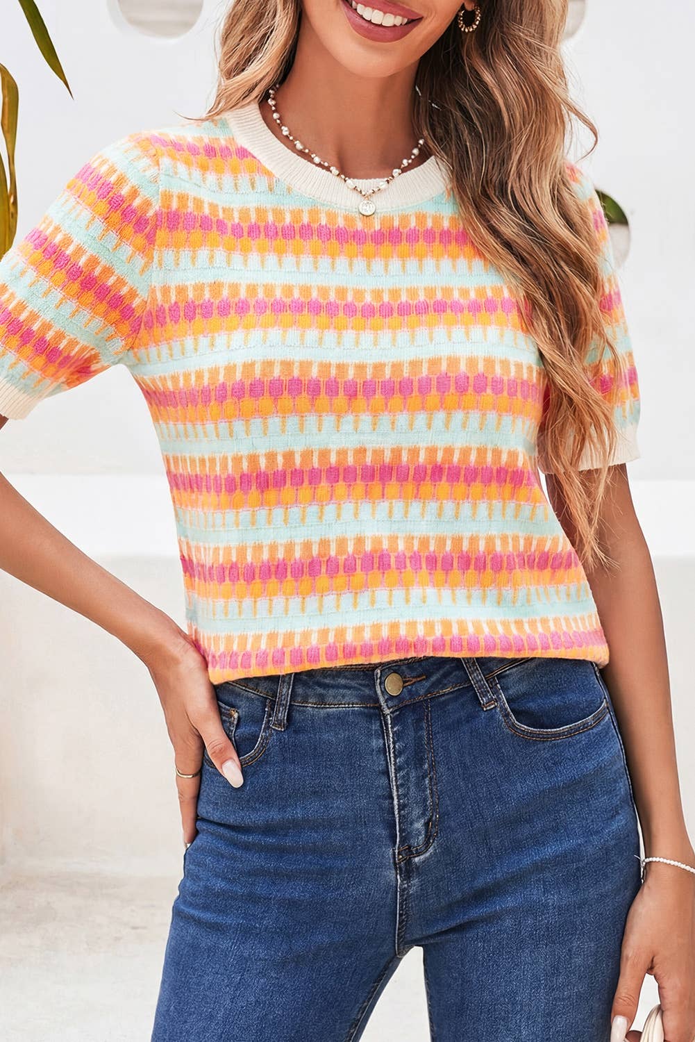 Abstract Striped Short Sleeve - The Season Boutique